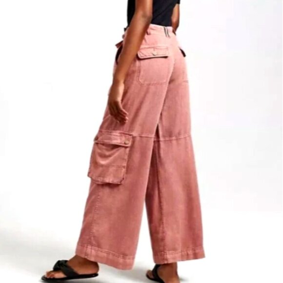 Anthropologie Pilcro Linen Beach Cargo Pants Coral Wide Leg Sz 14 #61W - Picture 5 of 12